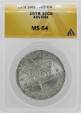 1978 Austria 100 Schilling Coin ANACS MS64