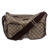 Gucci Brown Coated Canvas Leather Trim Crossbody Bag