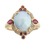 3.05 ctw Opal, Ruby and Diamond Ring - 14KT Yellow Gold