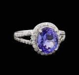 4.10 ctw Tanzanite and Diamond Ring - 14KT White Gold