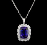 GIA Cert 28.33 ctw Tanzanite and Diamond Pendant With Chain - 14KT White Gold