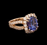 6.12 ctw Tanzanite and Diamond Ring - 14KT Rose Gold