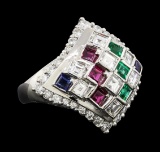 0.30 ctw Emerald, Ruby and Diamond Ring - Platinum