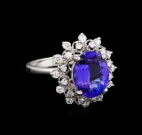 3.60 ctw Tanzanite and Diamond Ring - 14KT White Gold