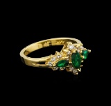 0.48 ctw Emerald and Diamond Ring - 14KT Yellow Gold