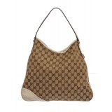 Gucci Beige White Canvas Leather Monogram New Britt Hobo Bag