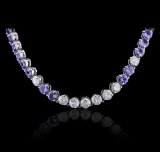 14KT White Gold 27.84 ctw Tanzanite and Diamond Necklace