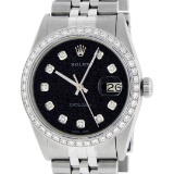 Rolex Mens Stainless Steel Black Diamond Datejust Wristwatch