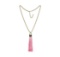 Silk Tassel Square Pendant Necklace - Gold Plated