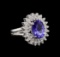 3.58 ctw Tanzanite and Diamond Ring - 14KT White Gold