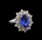 3.97 ctw Tanzanite and Diamond Ring - 14KT White Gold