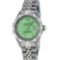 Rolex Ladies SS Green Diamond Pyramid Bezel Datejust Wristwatch