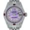 Rolex Ladies SS Diamond Lugs Purple MOP VS Diamond And Ruby Datejust Wristwatch