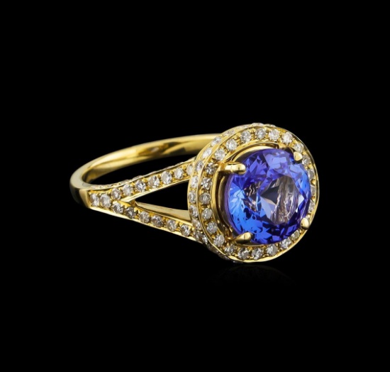 14KT Yellow Gold 2.96 ctw Tanzanite and Diamond Ring