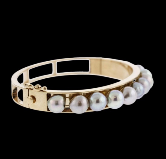 14KT Yellow Gold Pearl Bangle Bracelet