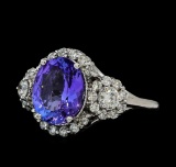 3.70 ctw Tanzanite and Diamond Ring - 14KT White Gold