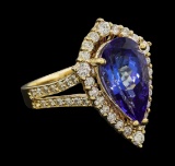 3.90 ctw Tanzanite and Diamond Ring - 14KT Yellow Gold