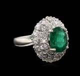 3.02 ctw Emerald and Diamond Ring - 14KT White Gold