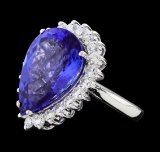 12.77 ctw Tanzanite and Diamond Ring - 14KT White Gold