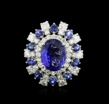 14KT White Gold 4.17 ctw Tanzanite, Sapphire and Diamond Ring