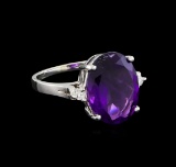 4.76 ctw Amethyst and Diamond Ring - 14KT White Gold