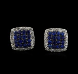 0.93 ctw Sapphire and Diamond Earrings - 14KT White Gold