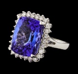 11.13 ctw Tanzanite Stone and Diamond Ring - 14KT White Gold