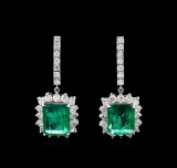 18.16 ctw Emerald and Diamond Earrings - 18KT White Gold