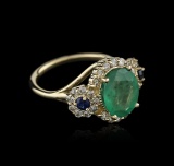14KT Yellow Gold 3.06 ctw Emerald, Sapphire and Diamond Ring