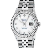 Rolex Mens Stainless Steel MOP Diamond Lugs Datejust Wristwatch