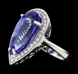 9.18 ctw Tanzanite and Diamond Ring - 14KT White Gold