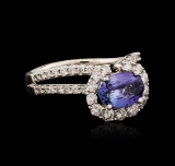 18KT White Gold 1.45 ctw Tanzanite and Diamond Ring