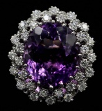 12.15 ctw Amethyst and Diamond Ring - 14KT White Gold