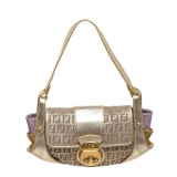 Fendi Metallic Gold Purple Fabric Leather Borsa Compilatior Shoulder Bag