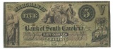 1850's $5 Obsolete Bank Note of Cheraw South Carolina