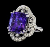 16.38 ctw Tanzanite and Diamond Ring - 14KT White Gold