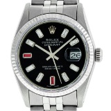 Rolex Mens 36mm Stainless Steel Black Diamond And Ruby Datejust Wristwatch