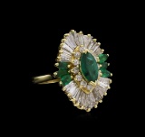 1.31 ctw Emerald and Diamond Ring - 14KT Yellow Gold