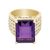 14KT Yellow Gold 13.67 ctw Amethyst and Diamond Ring