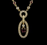 1.00 ctw Ruby and Diamond Necklace - 18KT Yellow Gold
