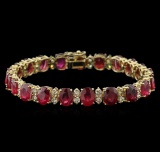 38.40 ctw Ruby and Diamond Bracelet - 14KT Yellow Gold