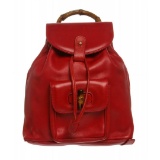 Gucci Red Leather Drawstring Bamboo Mini Backpack