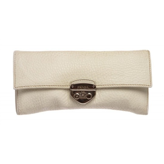 Prada White Leather Long Wallet