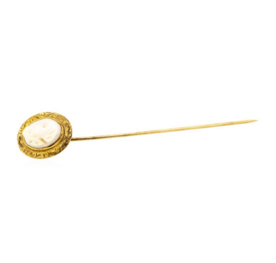 Conch Shell Cameo Stick Pin - 10KT Yellow Gold