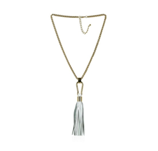Leather Tassel Hook Pendant Necklace - Gold Plated