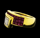 1.20 ctw Diamond and Ruby Ring - 18KT Yellow Gold