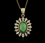 14KT Yellow Gold 3.89 ctw Opal and Diamond Pendant With Chain