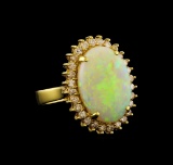 3.87 ctw Opal and Diamond Ring - 18KT Yellow Gold