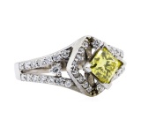 1.20 ctw Yellow and White Diamond Ring - 14KT White Gold