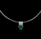 3.02 ctw Emerald and Diamond Pendant - 18KT White Gold